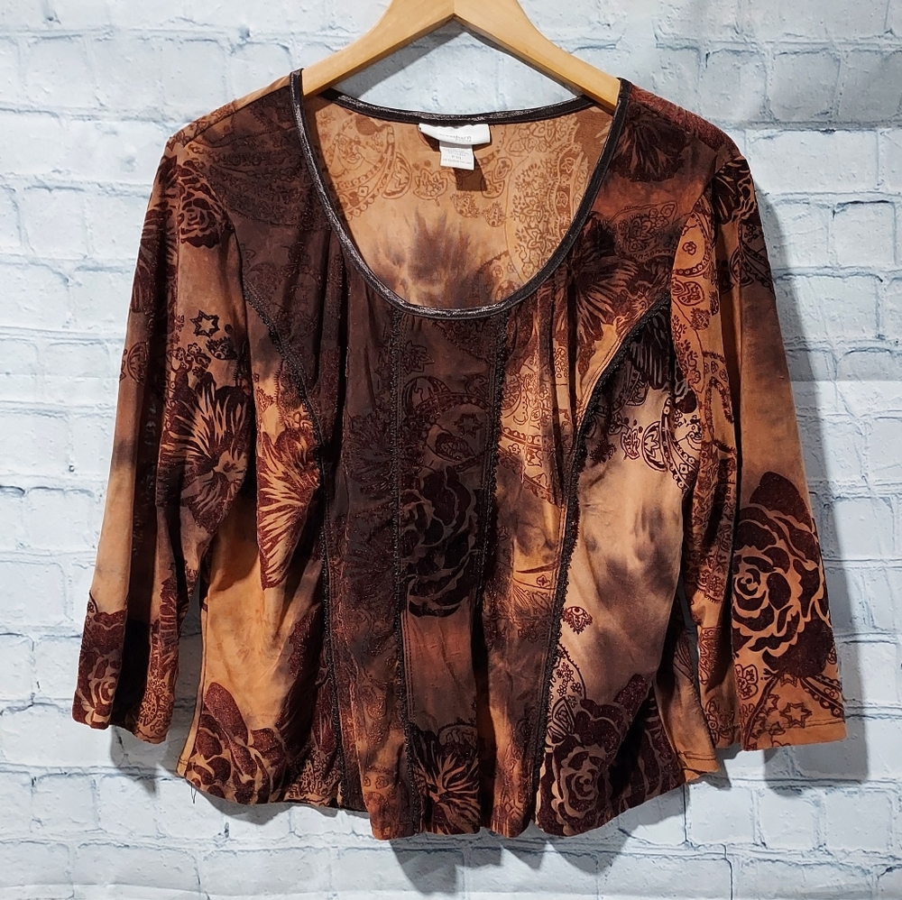 Whimsigoth Velvet Floral Burnout Brown Rust Fairy Petite XL XL/P Womens Grunge